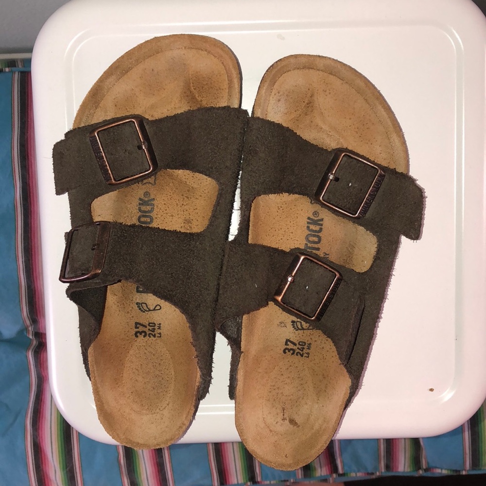 Birkenstock’s chocolate soft suede - barely worn